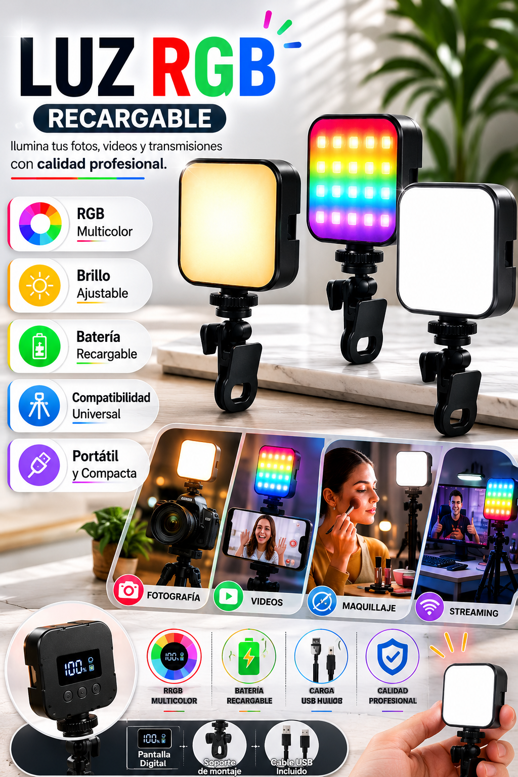 LUZ RGB RECARGABLE