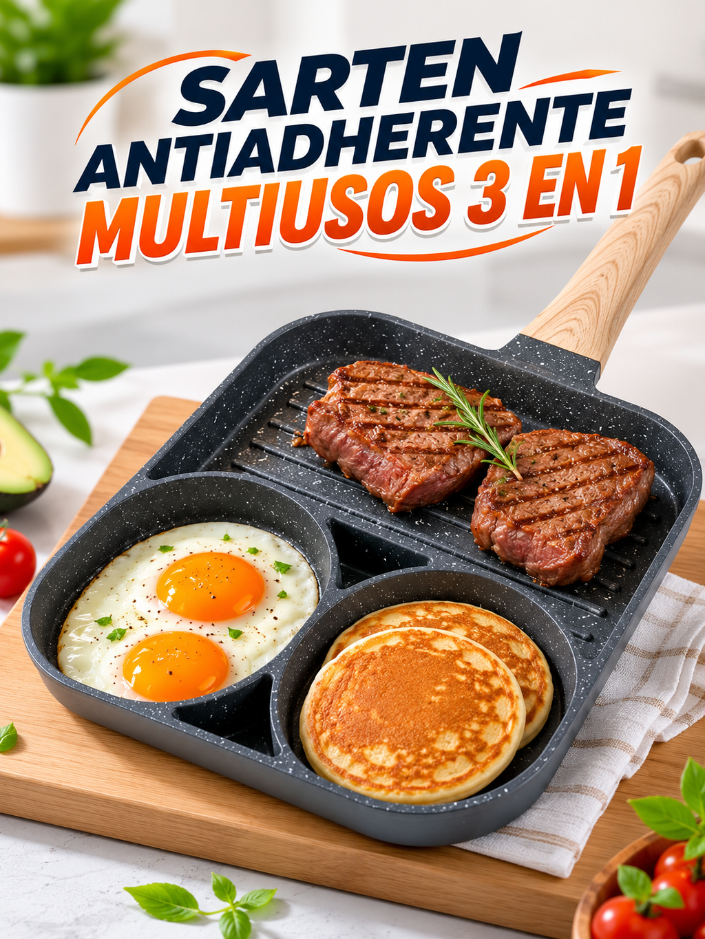 Sartén Antiadherente Multiusos 3 En 1