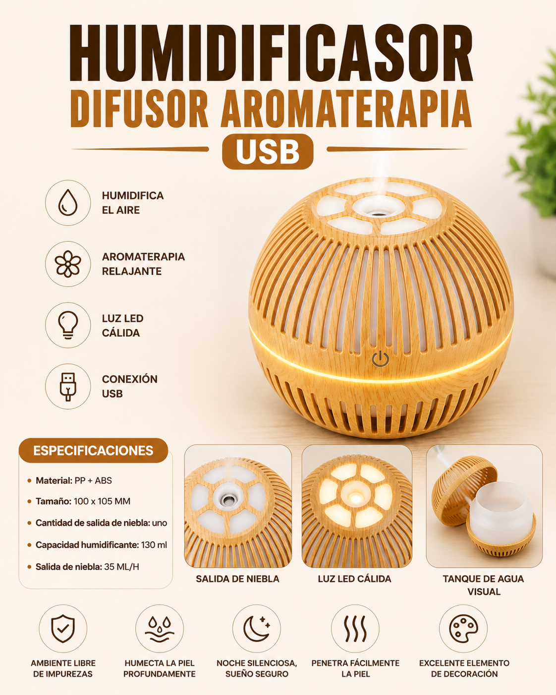 Humidificasor Difusor Aromaterapia Usb