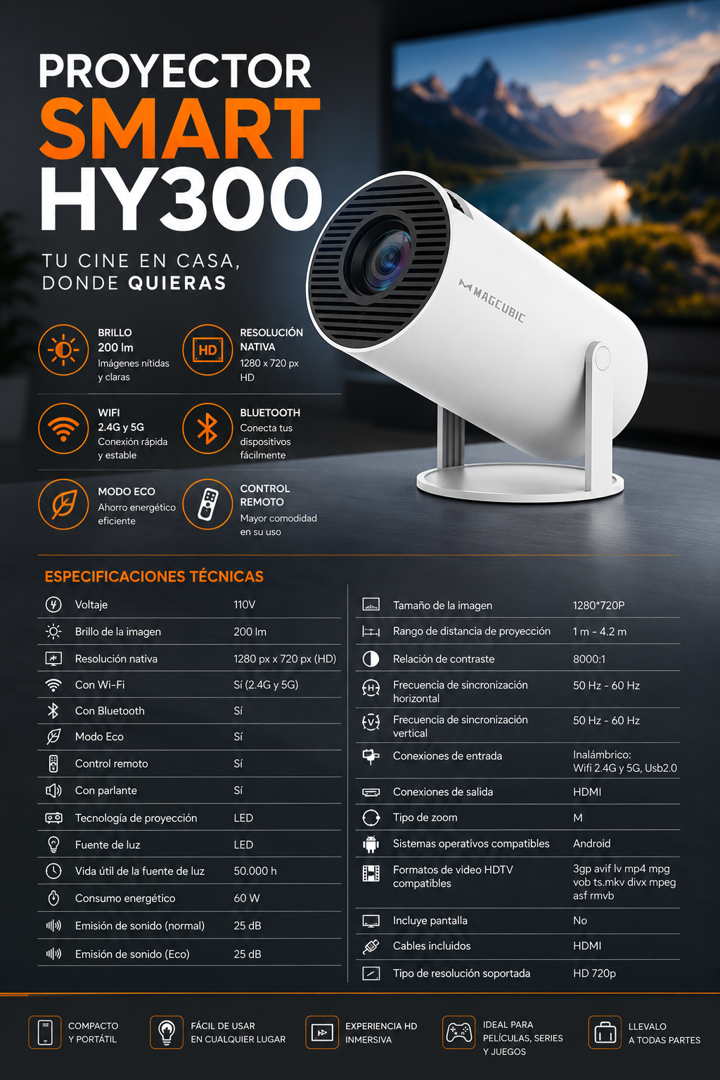 Proyector Smart Hy300