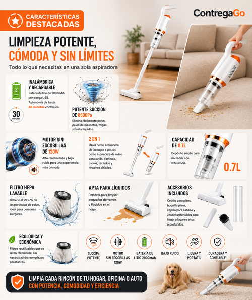 Aspiradora 3 en 1, automática y de mano,