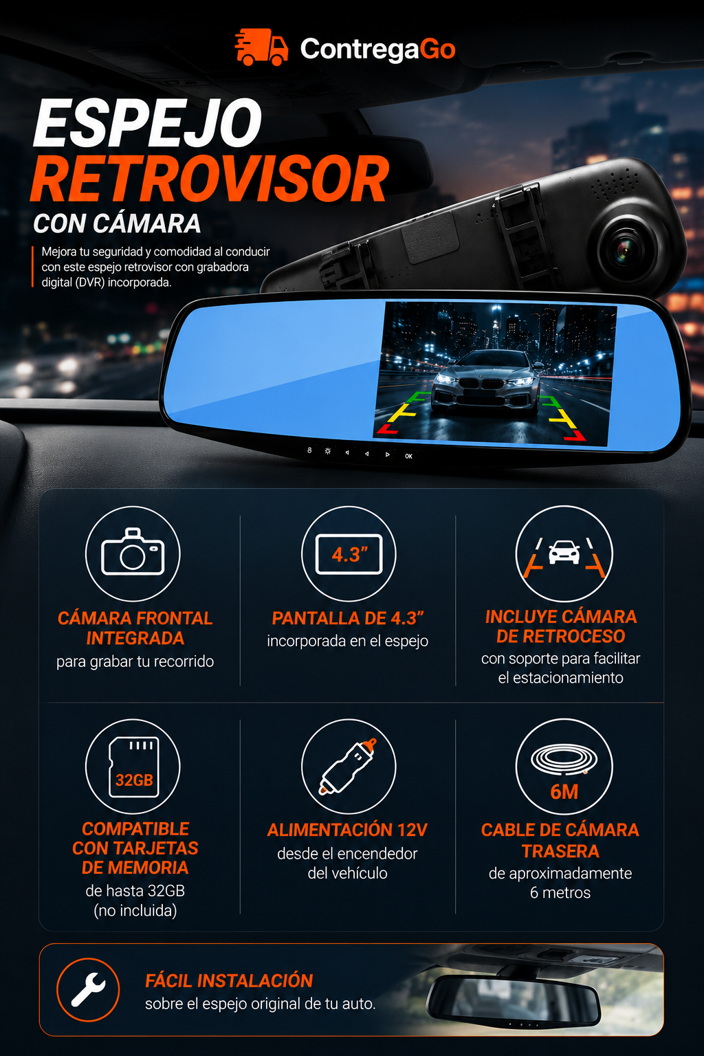 Retrovisor Doble Camara