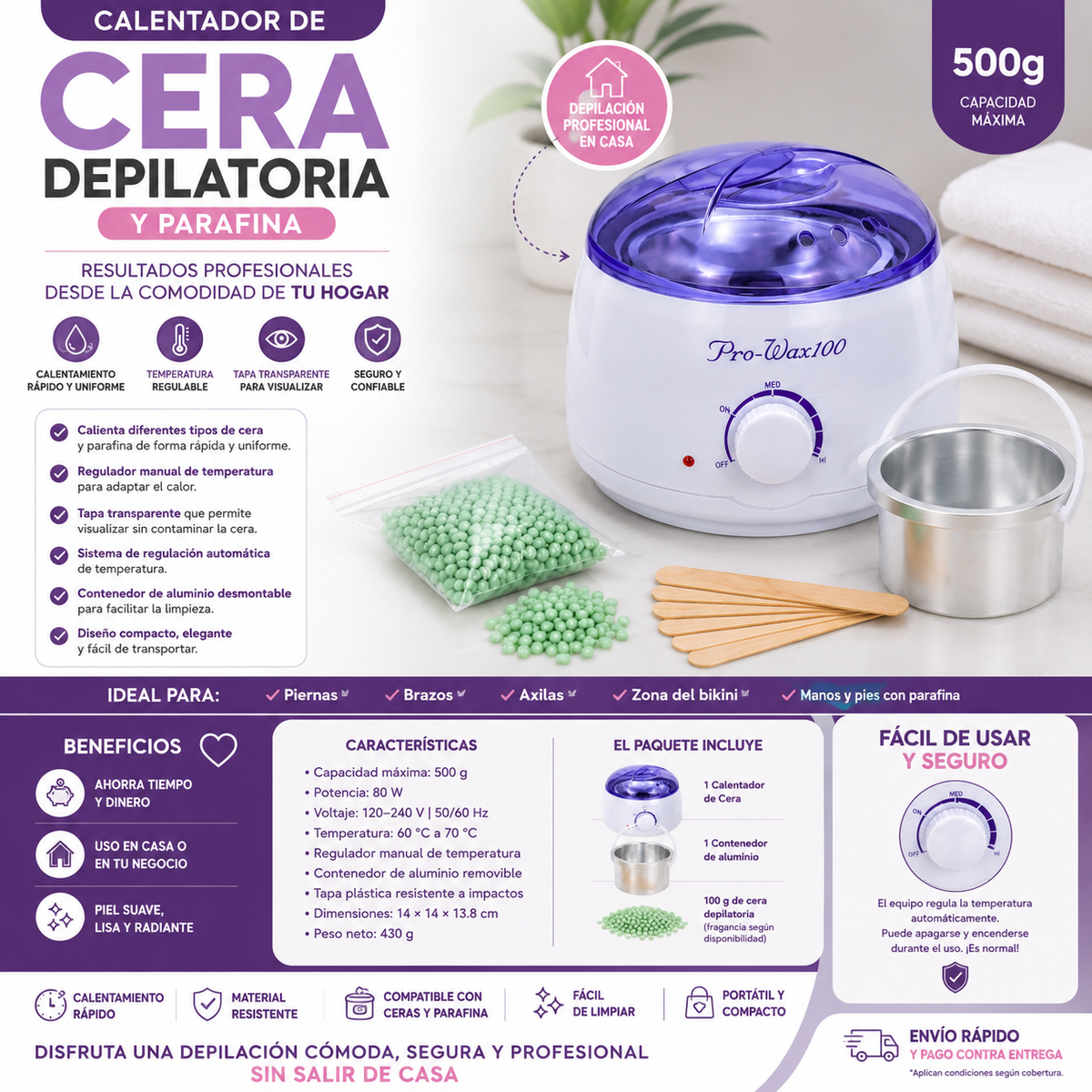 Calentador Olla Cera + Cera Depil